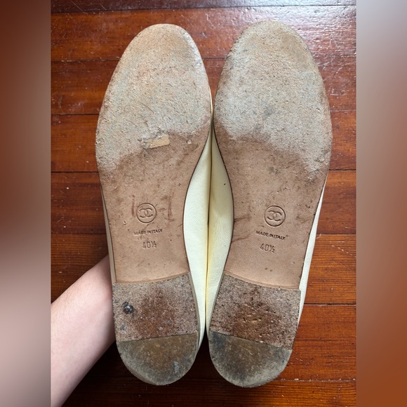 RARE! CHANEL Women's Cream and Yellow Ballet Ballerina Flats, size 9-9.5 - Picture 5 of 6